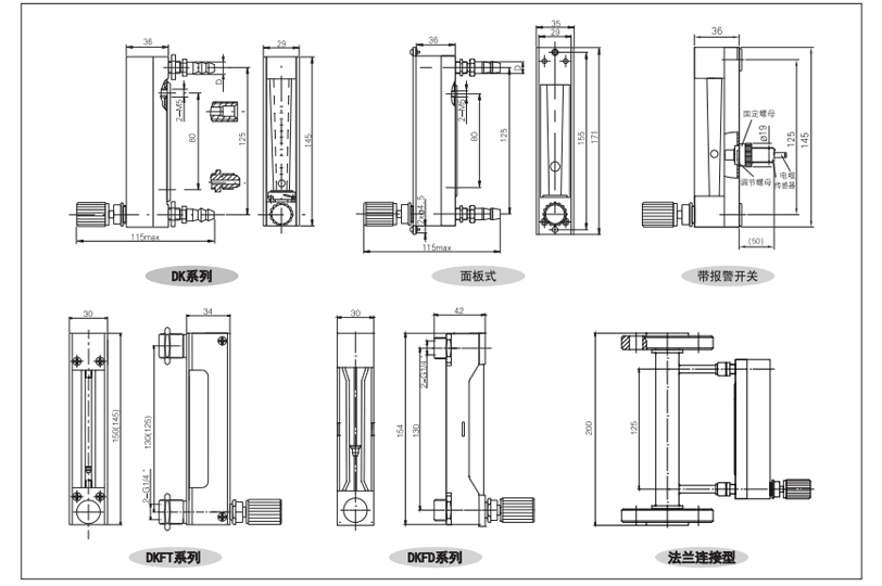 DK800玻璃轉(zhuǎn)子流量計(jì)外形及安裝尺寸